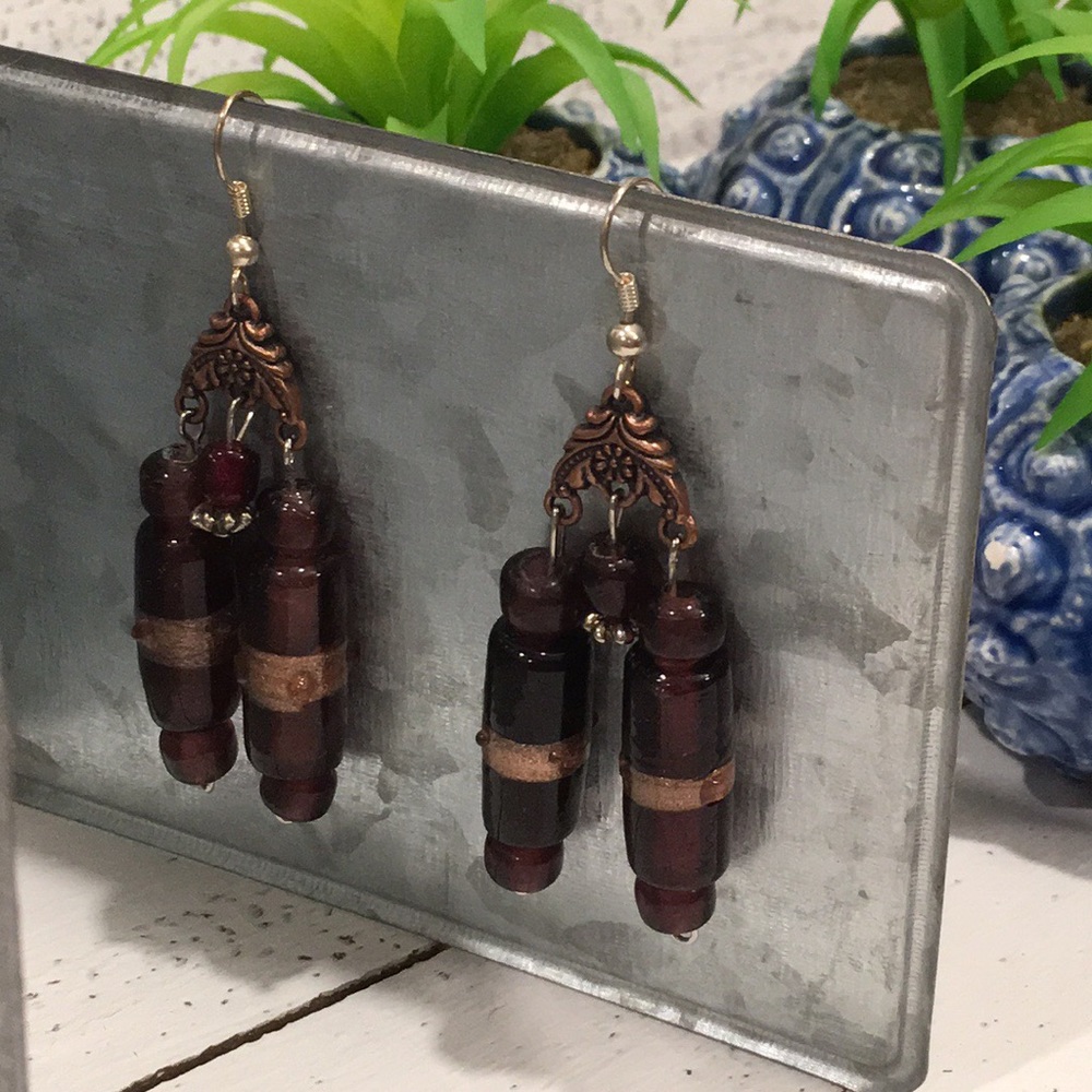 Purple Indian Dangle Earrings - Picture 2 of 7